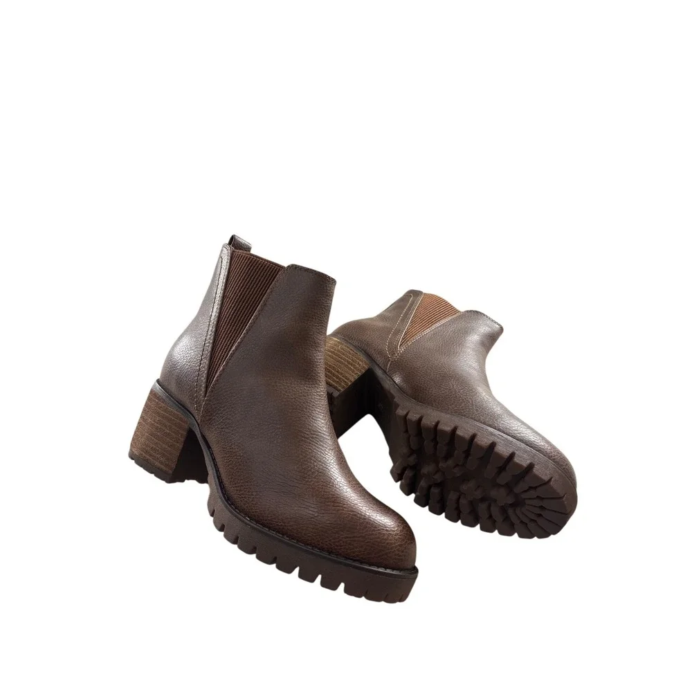 Mia‎ Jody Brown Chelsea Block Heel Boots Women 6.5 NWB Chunky Chic Luggage Style